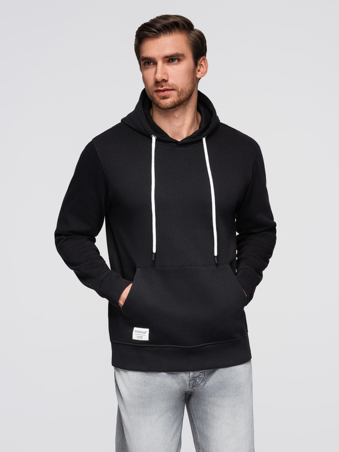 Bluza męska dresowa BASIC kangurka z kapturem - czarna V5 B1674
