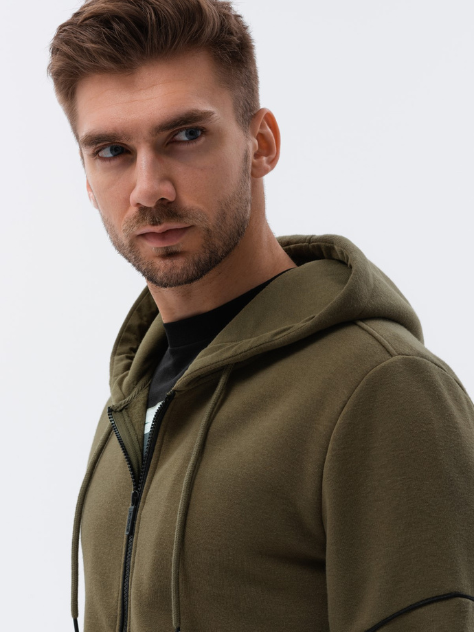 Bluza męska rozpinana z kapturem - ciemnooliwkowa V4 B1421