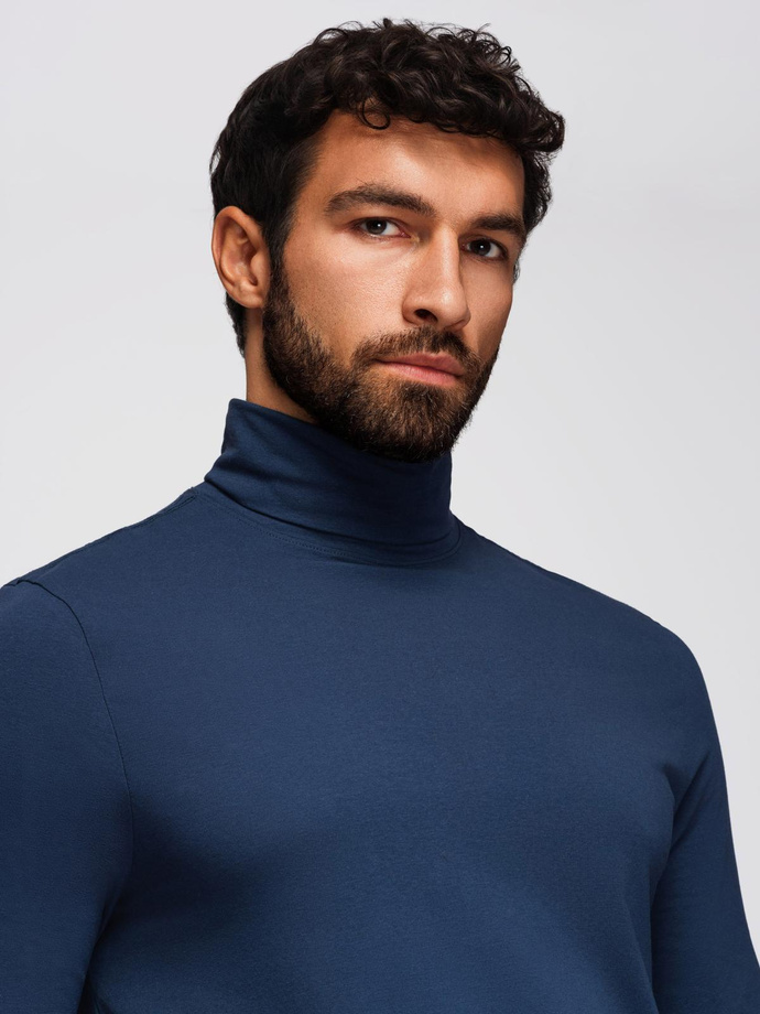 Męski longsleeve gładki z golfem - granatowy V2 OM-LSCL-0130