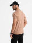 Bawełniany męski t-shirt z nadrukiem na kieszonce – jasnobrązowy V7 OM-TSPT-0154