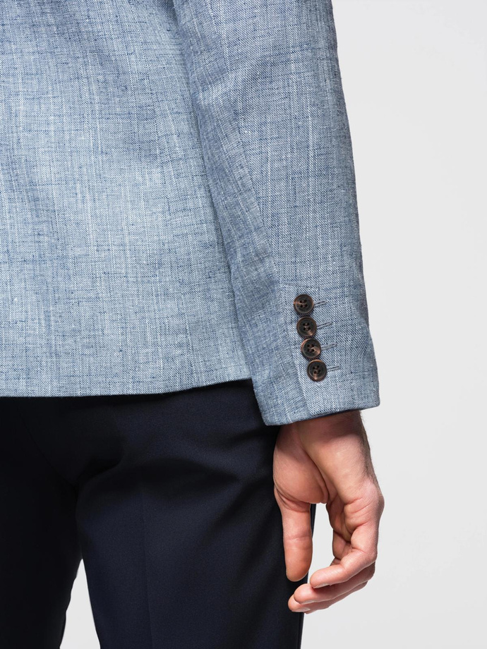 Marynarka męska o kroju REGULAR z lnem - jasnoniebieska V4 OM-BLZB-0128