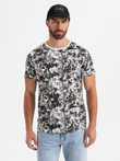 Męska wzorzysta bawełniana koszulka z krótkim rękawem – biało-czarna V2 OM-TSFP-0223