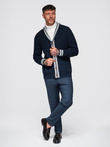 Sweter męski kardigan z szalowym kołnierzem w stylu preppy - granatowy V4 OM-SWCD-0152