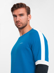 Trójkolorowa dresowa męska bluza z raglanowymi rękawami – niebieska V4 OM-SSNZ-22FW-003 