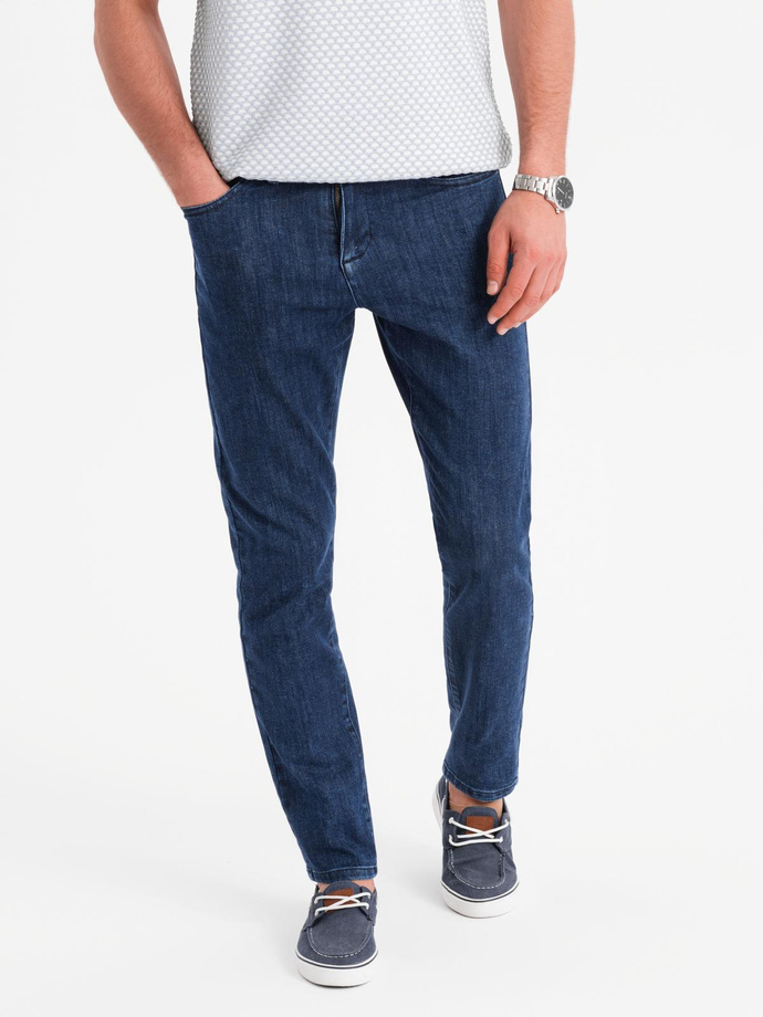 Klasyczne spodnie męskie jeansy SLIM FIT z elastanem – ciemnoniebieskie V3 OM-PADP-0216