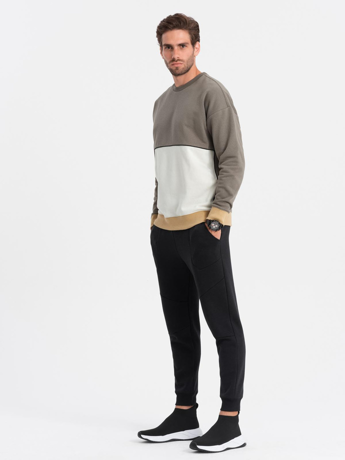 Bluza męska OVERSIZE z kontrastowym łączeniem kolorów -  khaki V7 B1673