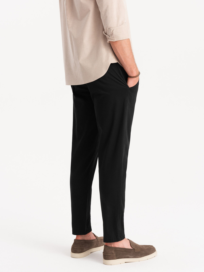 Spodnie męskie chino z ozdobną taśmą w pasie SLIM FIT – czarne V1 OM-PACP-0118