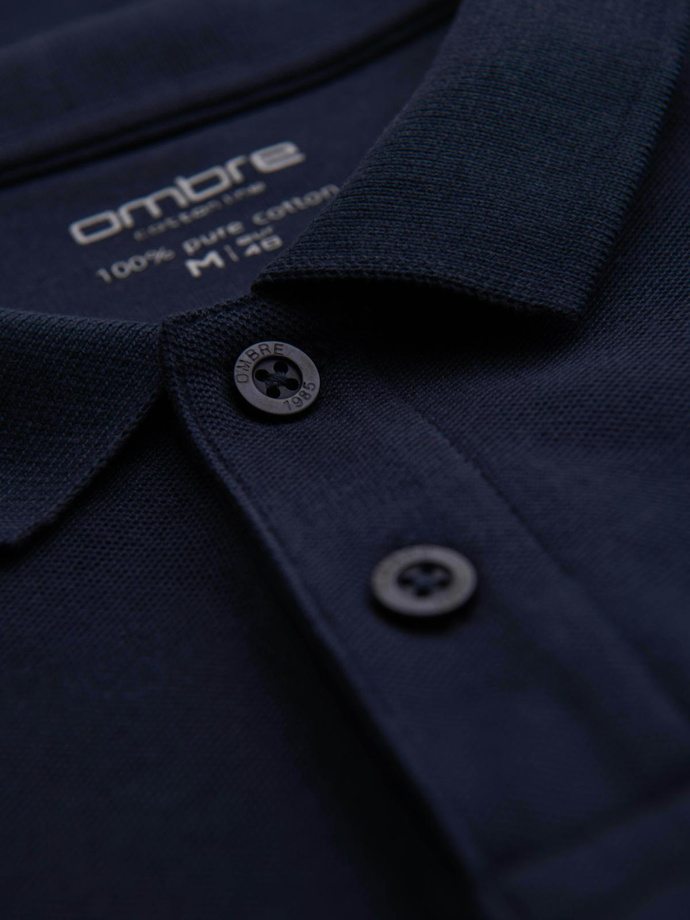 Męski longsleeve BASIC z kołnierzykiem polo – granatowy V3 OM-POBL-0162