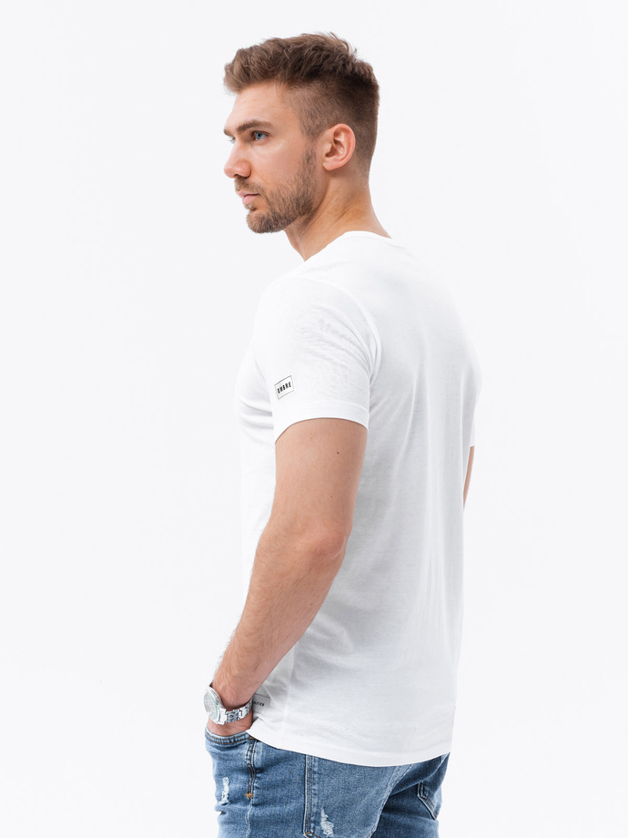 Bawełniany męski t-shirt z nadrukiem w stylu college – biały V1 OM-TSPT-0137