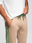 Sportowe spodnie męskie jogger z lampasami – brązowe V1 OM-PASK-0284