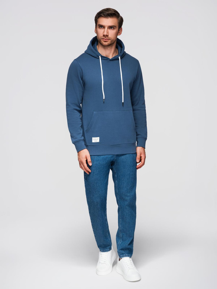 Bluza męska dresowa BASIC kangurka z kapturem - granatowa V4 B1674