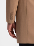 Męski płaszcz ze stójką i pikowaną podszewką - camel V4 OM-COWC-0103