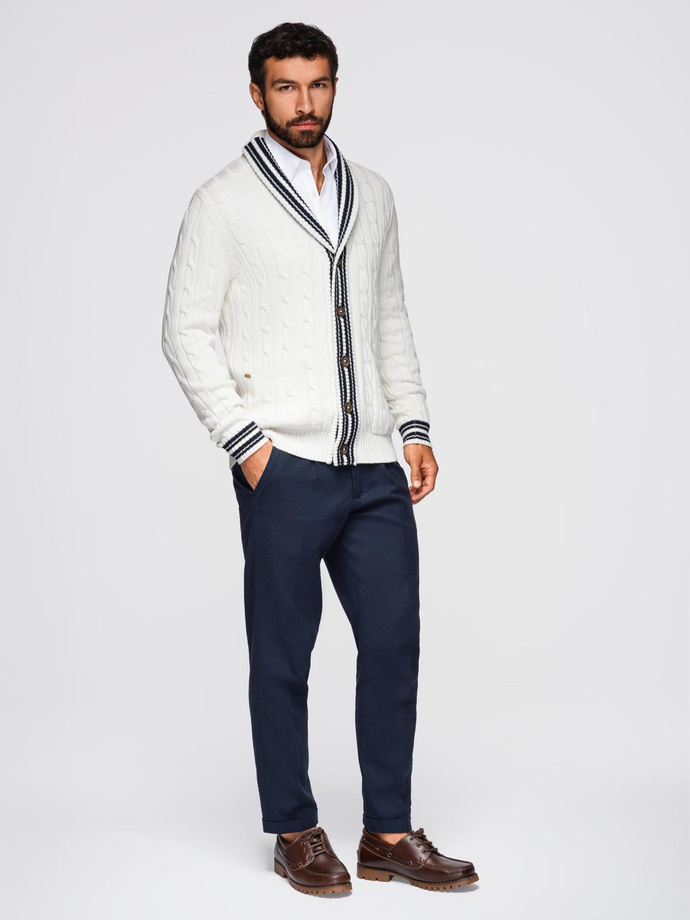 Sweter męski kardigan z szalowym kołnierzem w stylu preppy - biały V1 OM-SWCD-0152