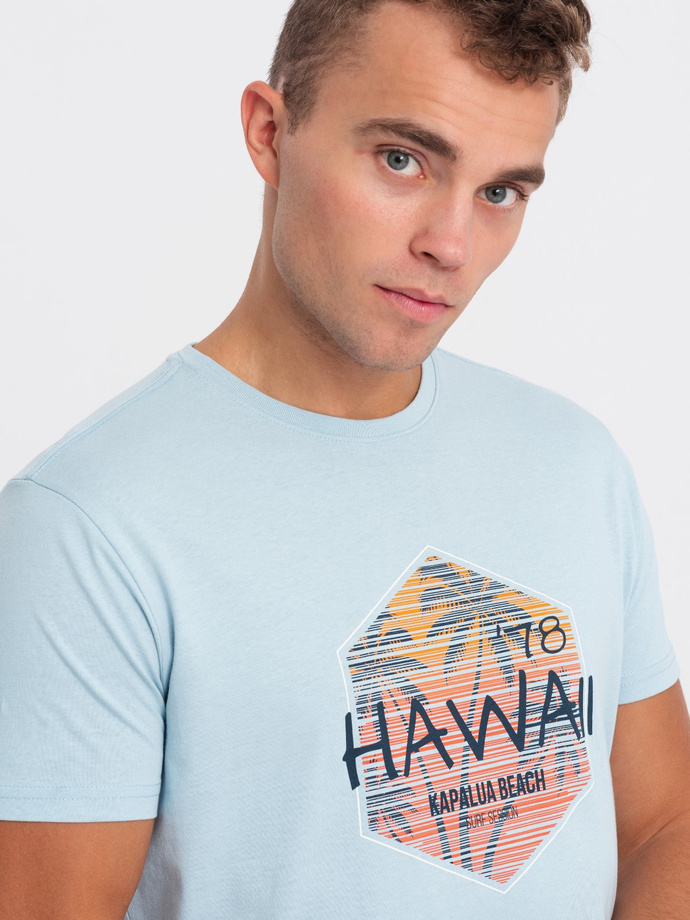 T-shirt męski bawełniany z nadrukiem - błękitny V2 S1740