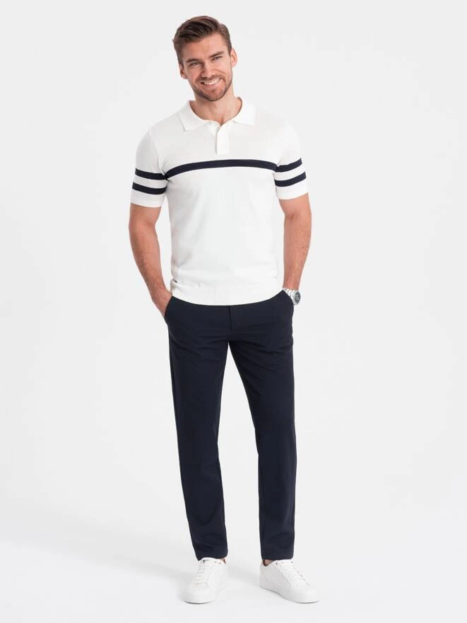 Spodnie męskie eleganckie chino SLIM FIT - granatowe V3 OM-PACP-0191