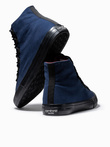 Buty męskie trampki z łączonych materiałów - granatowe V3 OM-FOTH-0143