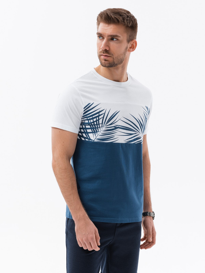 T-shirt męski z nadrukiem - ciemnoniebieski V13 S1641