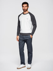 Męska bluza kontrastowa z reglanowym rękawem - kremowo-grafitowa V1  OM-SSNZ-0239