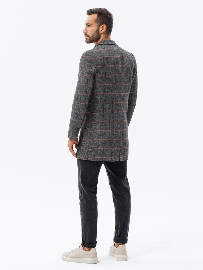 Jednorzędowy płaszcz męski w kratę - czarny V2 C500