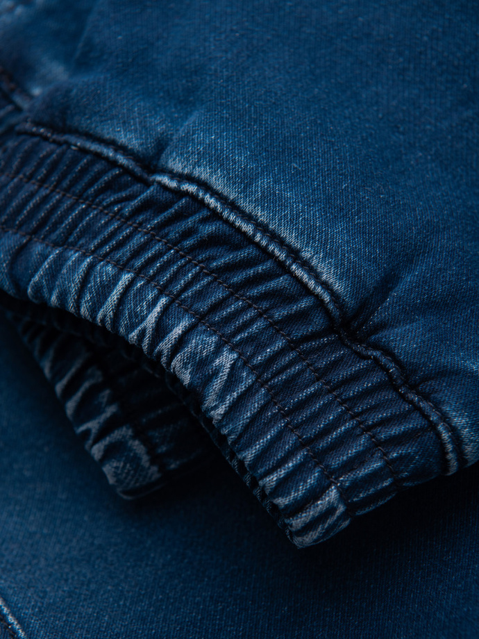 Męskie spodnie jeansowe joggery ze ściagaczem w pasie - ciemnoniebieskie V3 OM-PADJ-0242