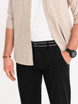Spodnie męskie chino z ozdobną taśmą w pasie SLIM FIT – czarne V1 OM-PACP-0118