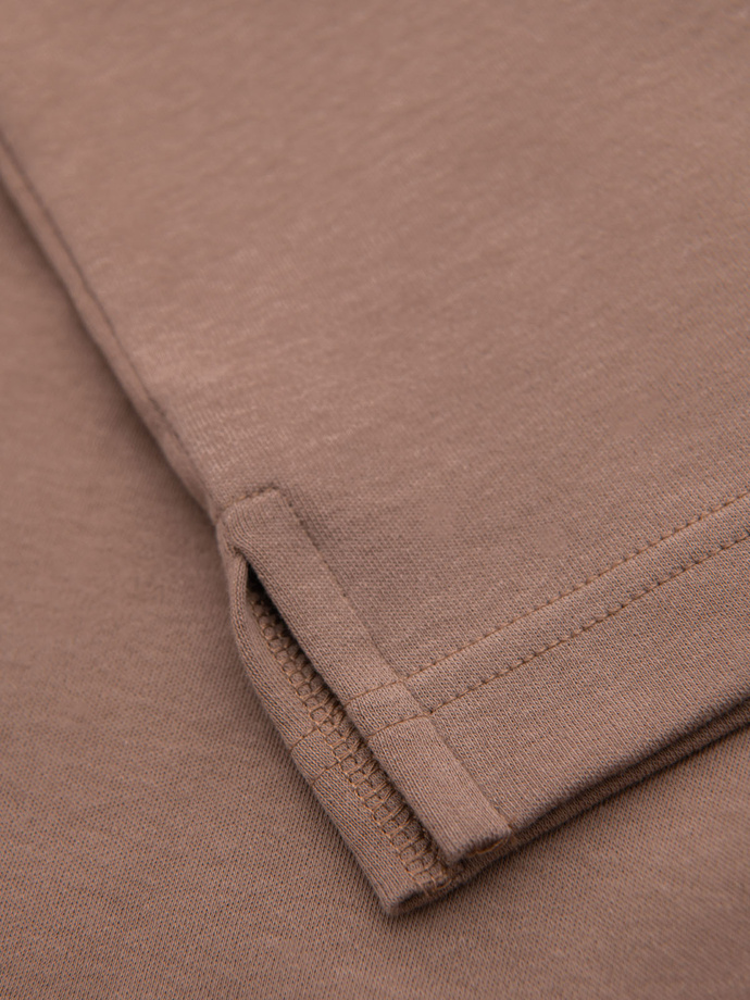 Koszulka męska polo z dekoltem na zamek - jasnobrązowa V3 OM-POSS-0148