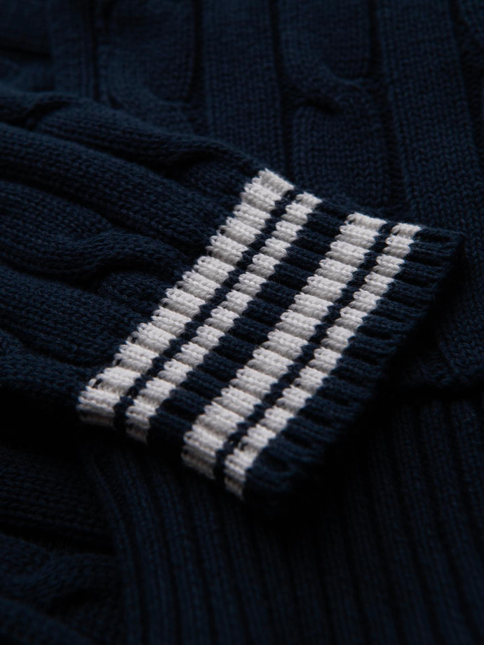 Sweter męski kardigan z szalowym kołnierzem w stylu preppy - granatowy V4 OM-SWCD-0152