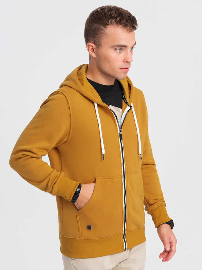 Bluza męska rozpinana z kapturem BASIC - musztardowa V4 OM-SSBZ-0118
