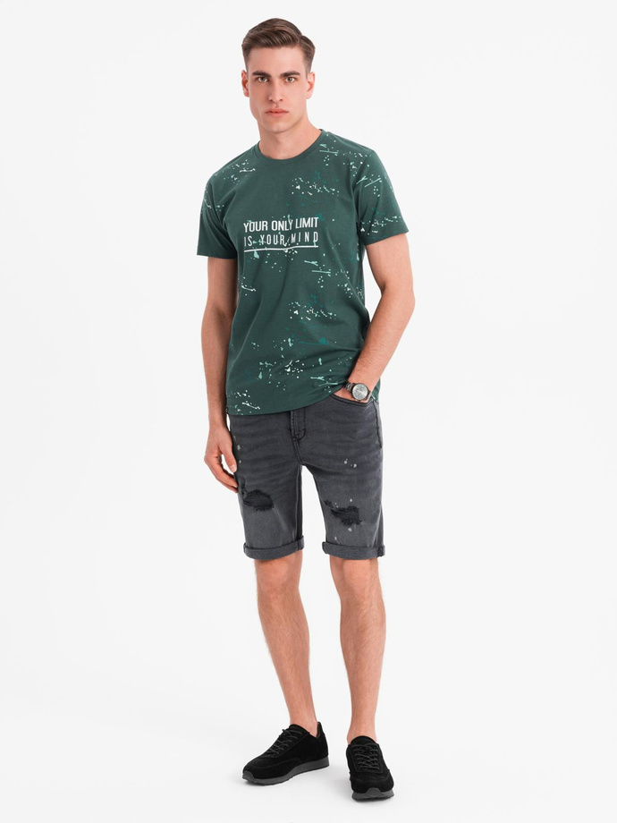 Męskie krótkie spodenki jeansowe z przetarciami i podwiniętą nogawką – szare V3 OM-SRDS-0186