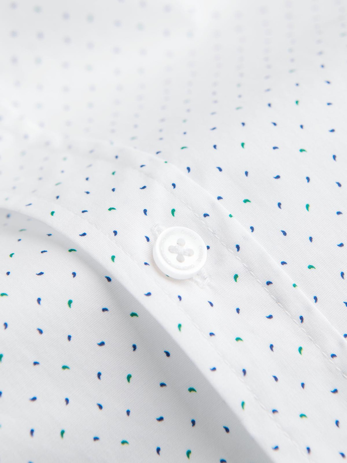 Bawełniana koszula męska w delikatne wzory REGULAR FIT - biała V1 K698