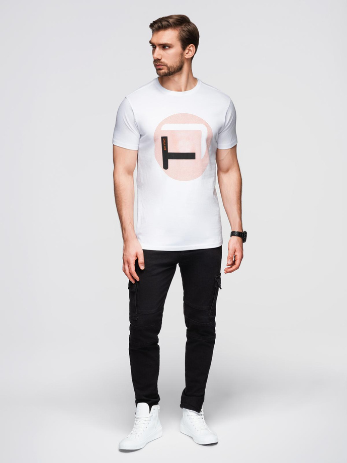 T-shirt męski z dużym nadrukiem – biały V1 OM-TSPT-0245