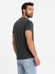 Męski t-shirt z rozpinanym okrągłym dekoltem henley – czarny V4 OM-TSCT-0155