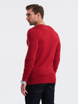 Męski elegancki sweter V-neck BASIC z wiskozą – czerwony V20 OM-SWBS-0107