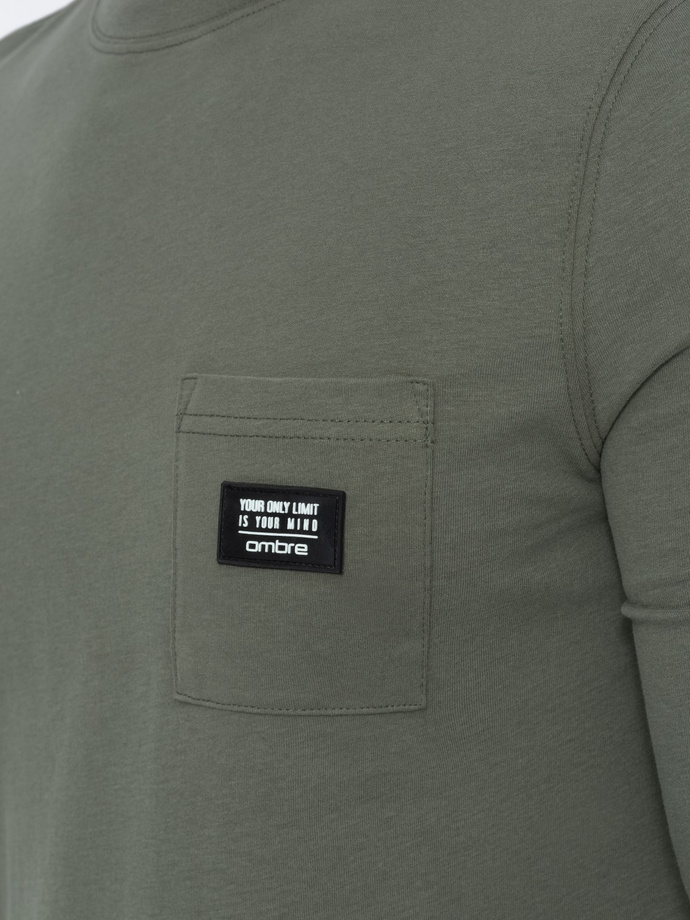 Longsleeve męski z kieszonką - oliwkowy V4 L156