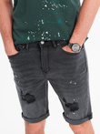 Męskie krótkie spodenki jeansowe z przetarciami i podwiniętą nogawką – szare V3 OM-SRDS-0186