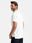 Koszulka męska polo z dzianiny pique bez guzików - biała V1 OM-POSS-0110