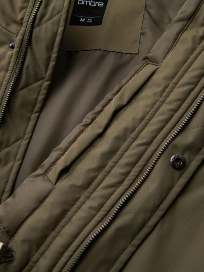 Klasyczna męska długa kurtka typu parka – oliwkowa V3 OM-JAPJ-0313