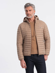 Męska kurtka pikowana pakowana w worek - brązowa V4 OM-JALP-0156
