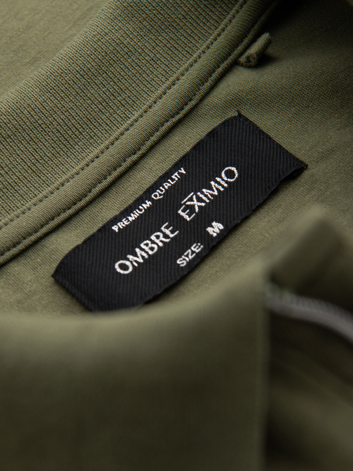 Męska koszulka polo z dekoltem na zamek - oliwkowa V5 OM-POSS-0148