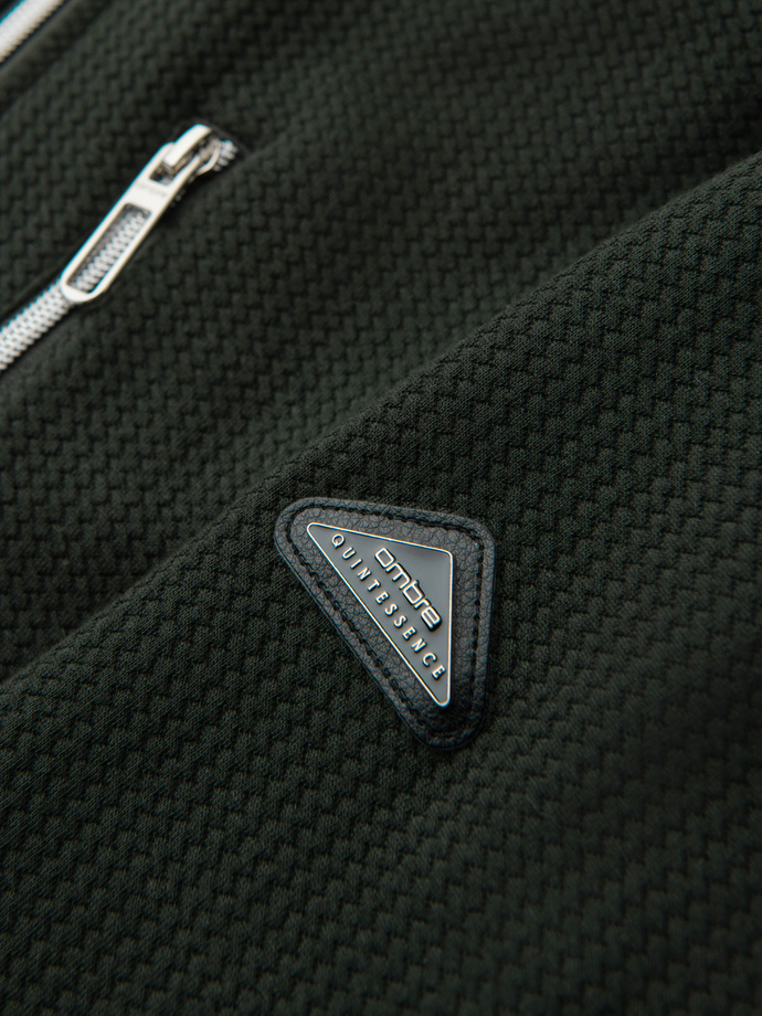 Strukturalna kurtka biker męska ze stójką – ciemnozielona V3 OM-JANP-0229