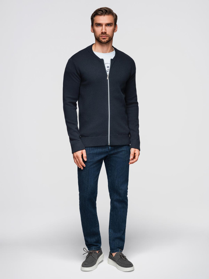 Sweter męski gładki na zamek  – granatowy V1 OM-SWZS-0146