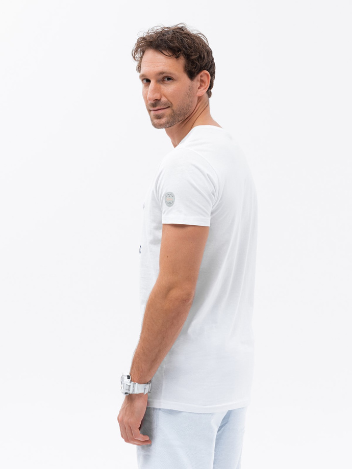T-shirt męski bawełniany z nadrukiem - biały V2 S1752