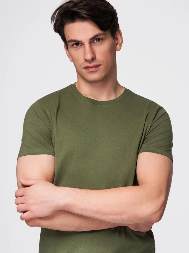 T-shirt męski klasyczny bawełniany BASIC - khaki V6 OM-TSBS-0236