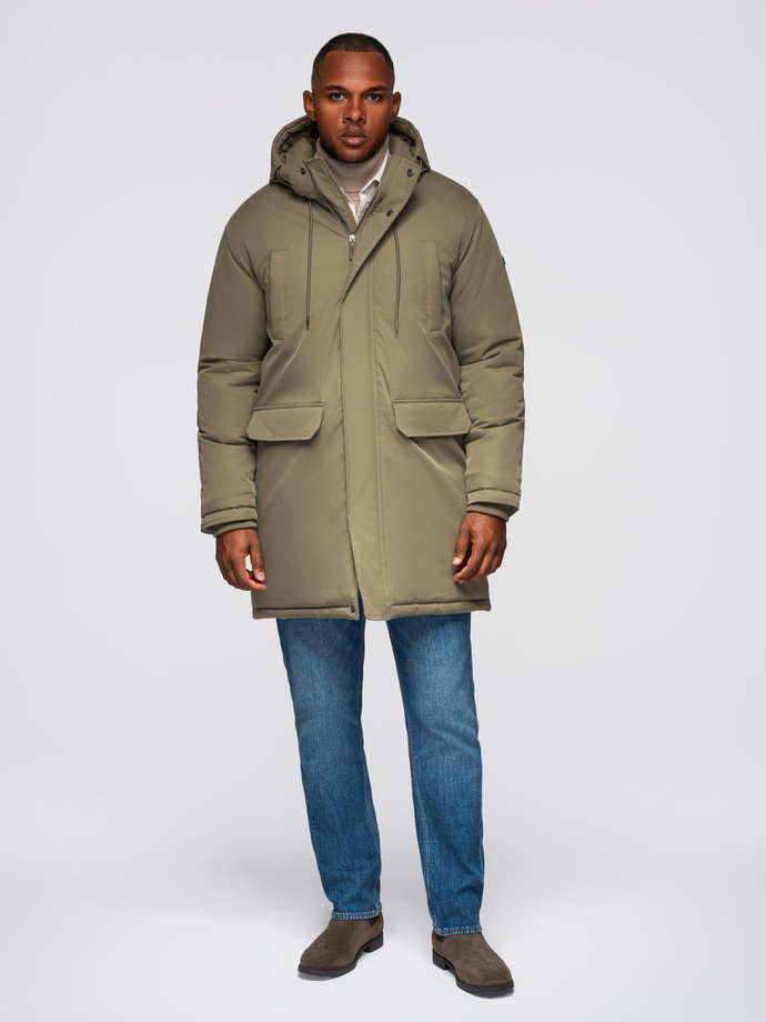 Klasyczna męska długa kurtka typu parka – oliwkowa V3 OM-JAPJ-0313
