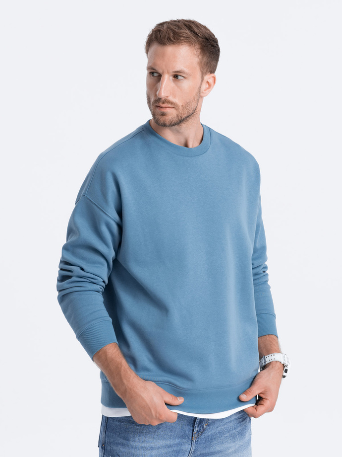 Bluza męska OVERSIZE z imitacją koszulki - niebieska V5 OM-SSNZ-0126