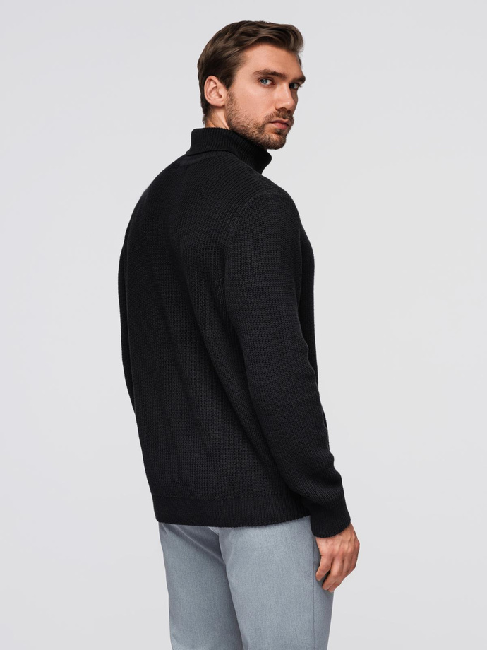 Sweter klasyczny męski z golfem z bawełny - czarny V4 OM-SWTN-0162