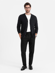 Monochromatyczny dzianinowy męski kardigan z wiskozą – czarny V2 OM-SWCD-0126