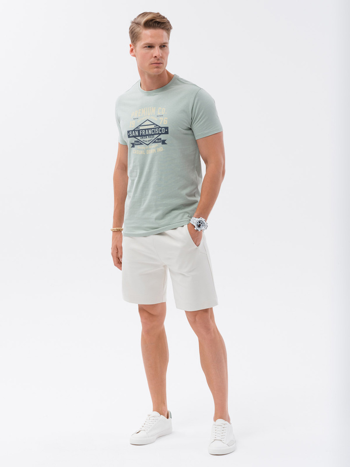 T-shirt męski bawełniany z nadrukiem - miętowy V2 S1732
