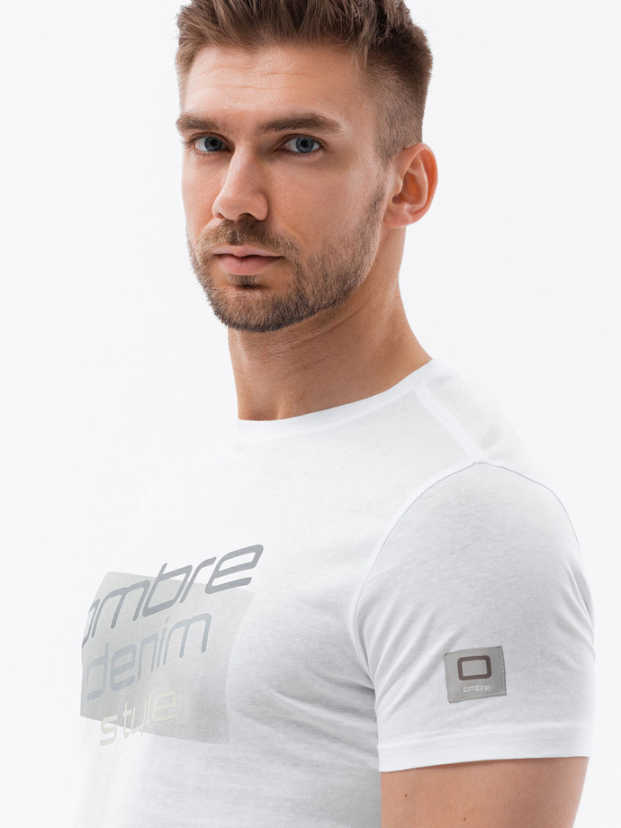 T-shirt męski bawełniany z nadrukiem - biały V1 S1749