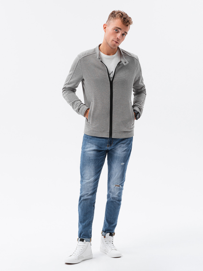 Bluza męska rozpinana ze stójką - szary melanż V6 OM-SSZP-22FW-005